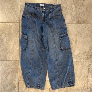 Maurices Blue High-Rise Wide Cargo Jeans